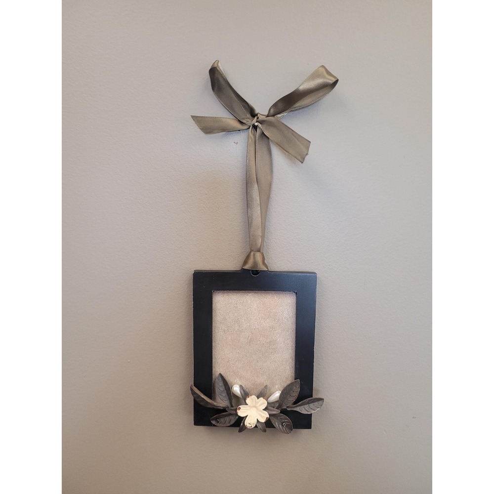 4x6 Hanging‎ Photo Frame w Ribbon Cottage Farmhouse Wall Décor Small Black Frame